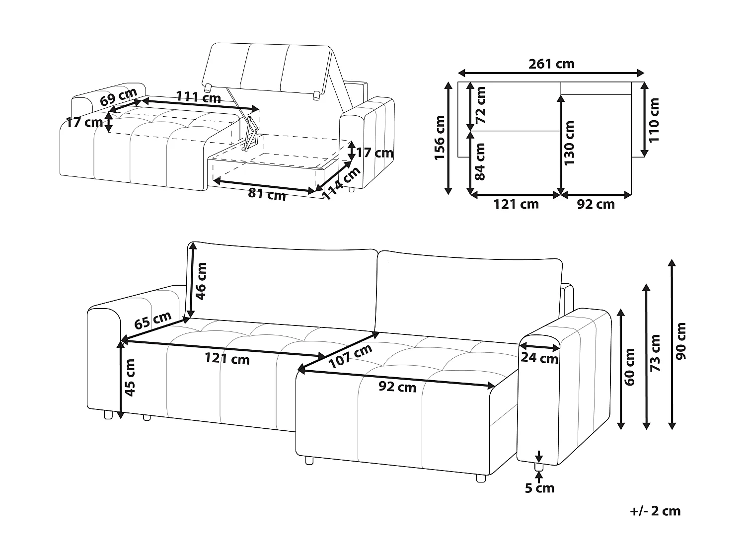 Hoekslaapbank INNVIK Stof Lichtbruin met opbergruimte 3-zitter Linkerzijde