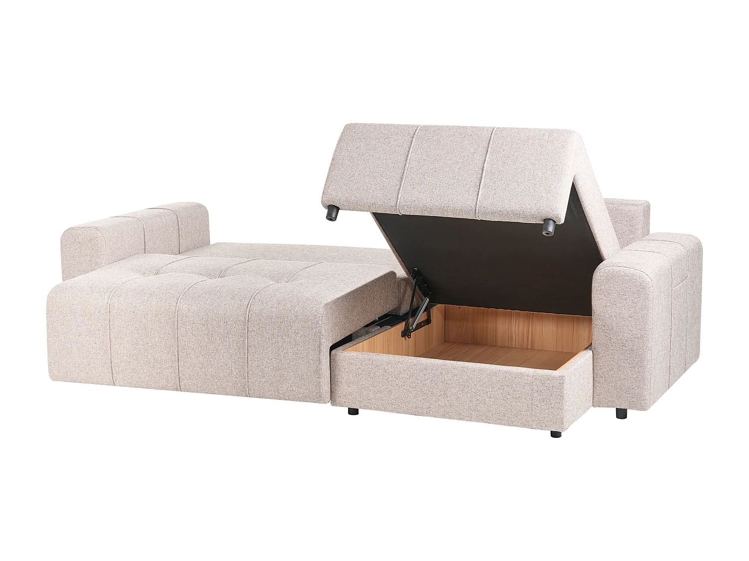 Hoekslaapbank INNVIK Stof Lichtbruin met opbergruimte 3-zitter Linkerzijde