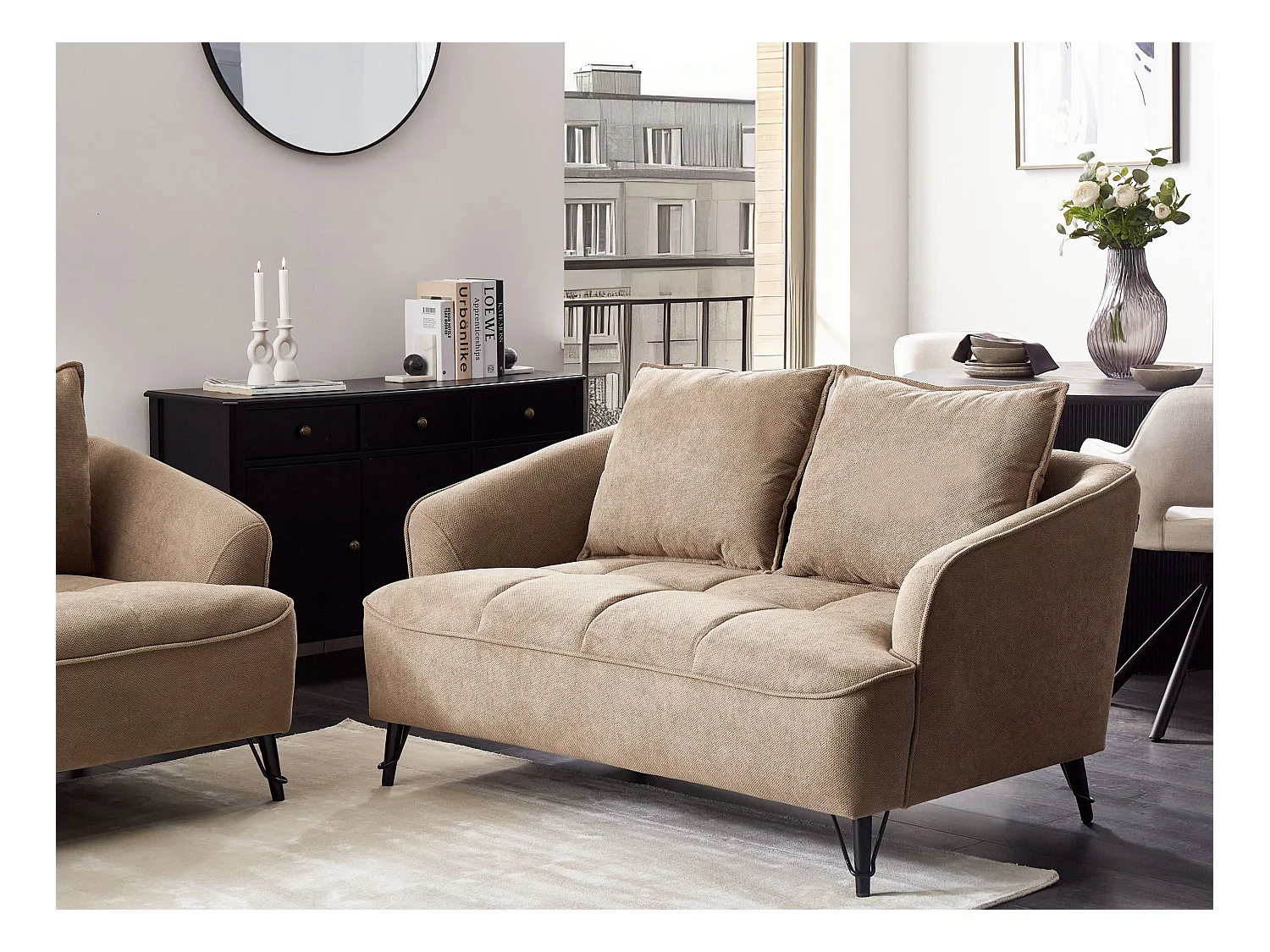 Canapé 2 places HOBRO Tissu Marron clair