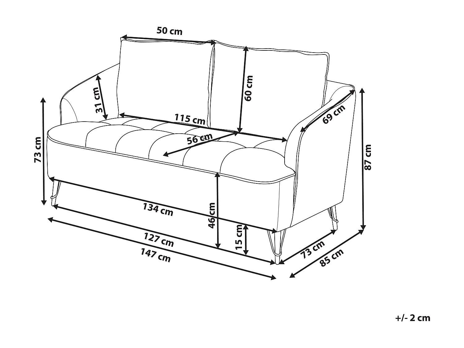 Sofa HOBRO Stoff Hellbraun 2-Sitzer