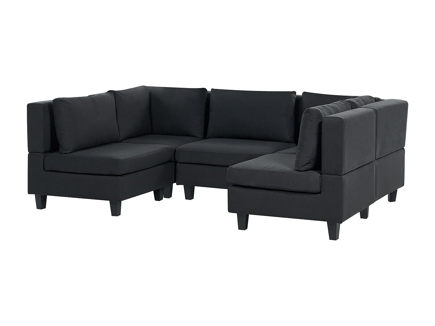 Canapé modulable en forme de U 5 places UNSTAD Tissu Noir avec ottoman
