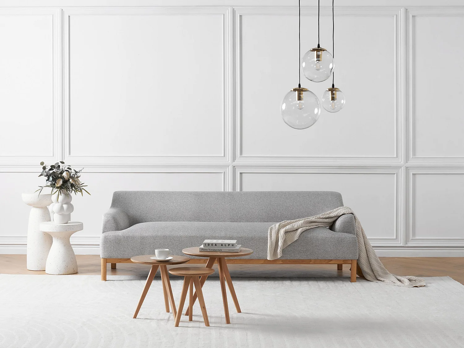 Canapé 3 places SOSJO Tissu Gris clair