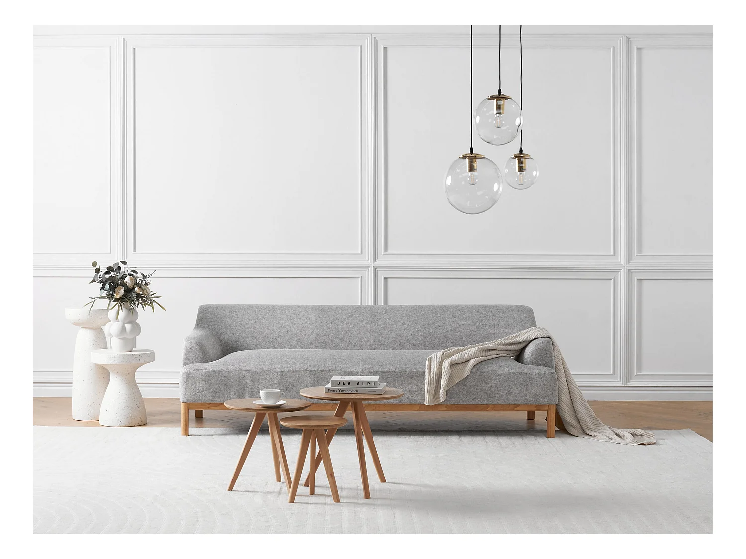 Canapé 3 places SOSJO Tissu Gris clair