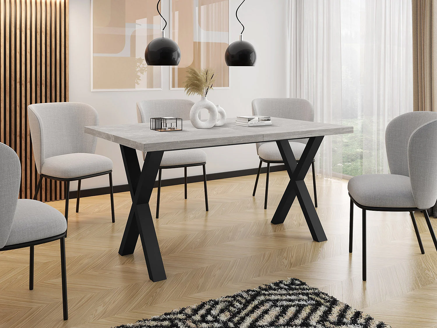 Rechteckiger Ausziehbarer Esstisch - Großer Modern-Stil Tisch mit schwarzen Metallbeinen 120 140 160 cm bis 220 240 260 cm - 120 x 80 cm - Beton Grau