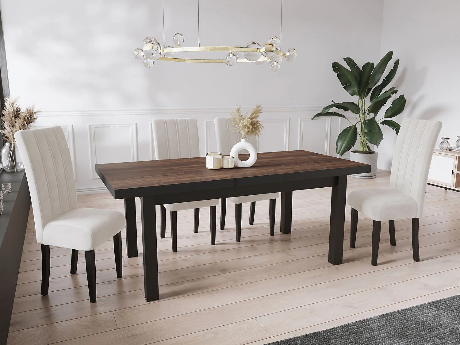 Table à Manger Extensible Rectangulaire Moderne - Gain de Place - Pieds en Bois Noir - Fabriqué en UE - 120 x 80 cm - Arvadonna Chestnut