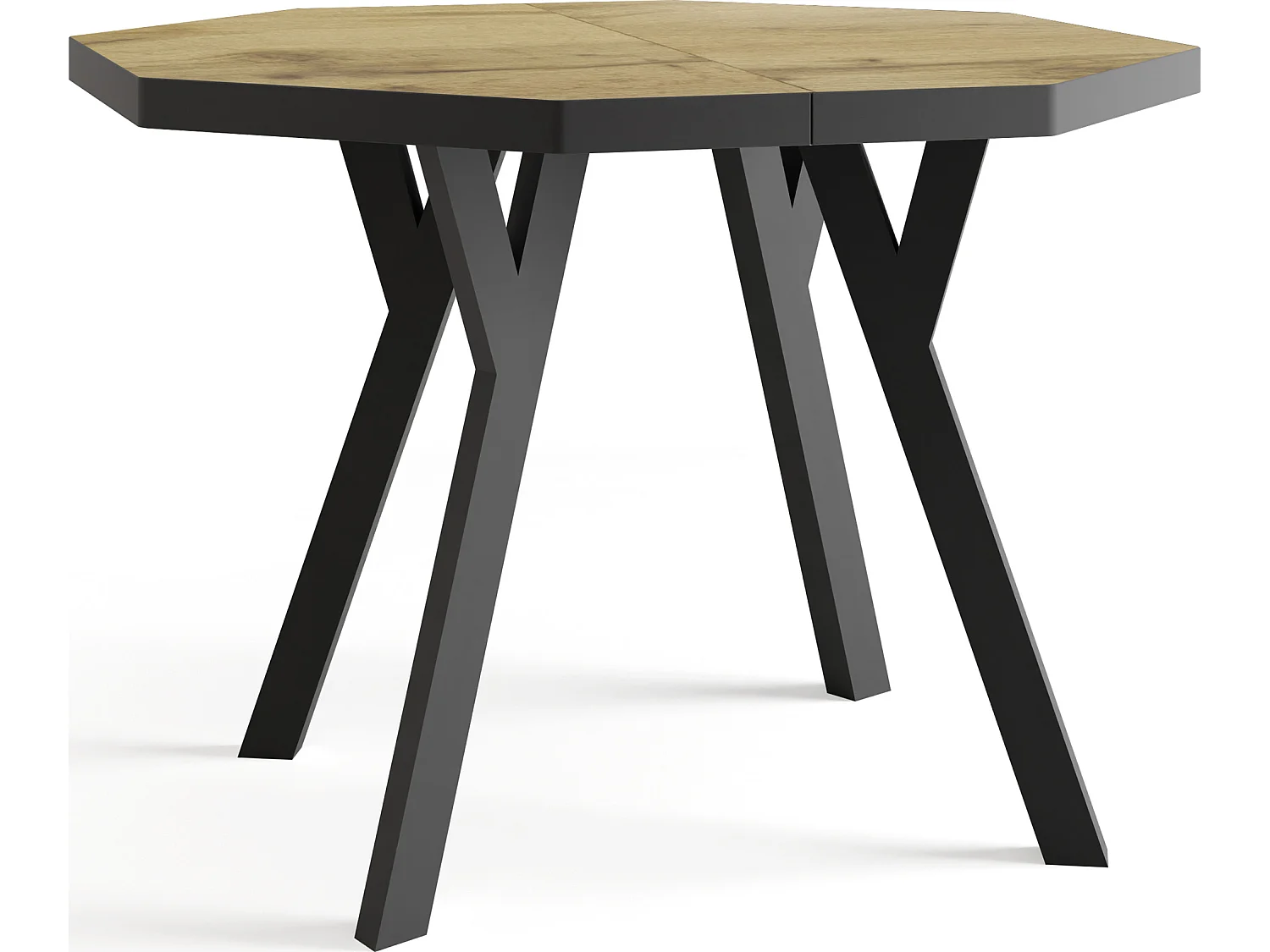 Table à Manger Extensible Moderne avec Pieds Noirs - Plateau en Panneau Stratifié, Style Loft - Chêne Wotan - 100/150