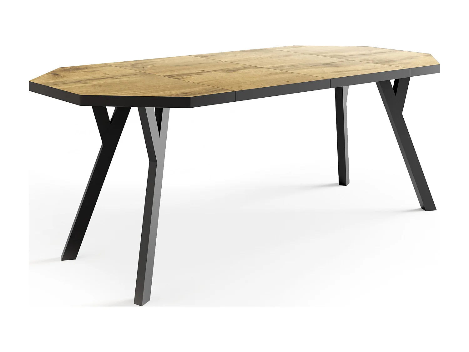 Table à Manger Extensible Moderne avec Pieds Noirs - Plateau en Panneau Stratifié, Style Loft - Chêne Wotan - 100/150