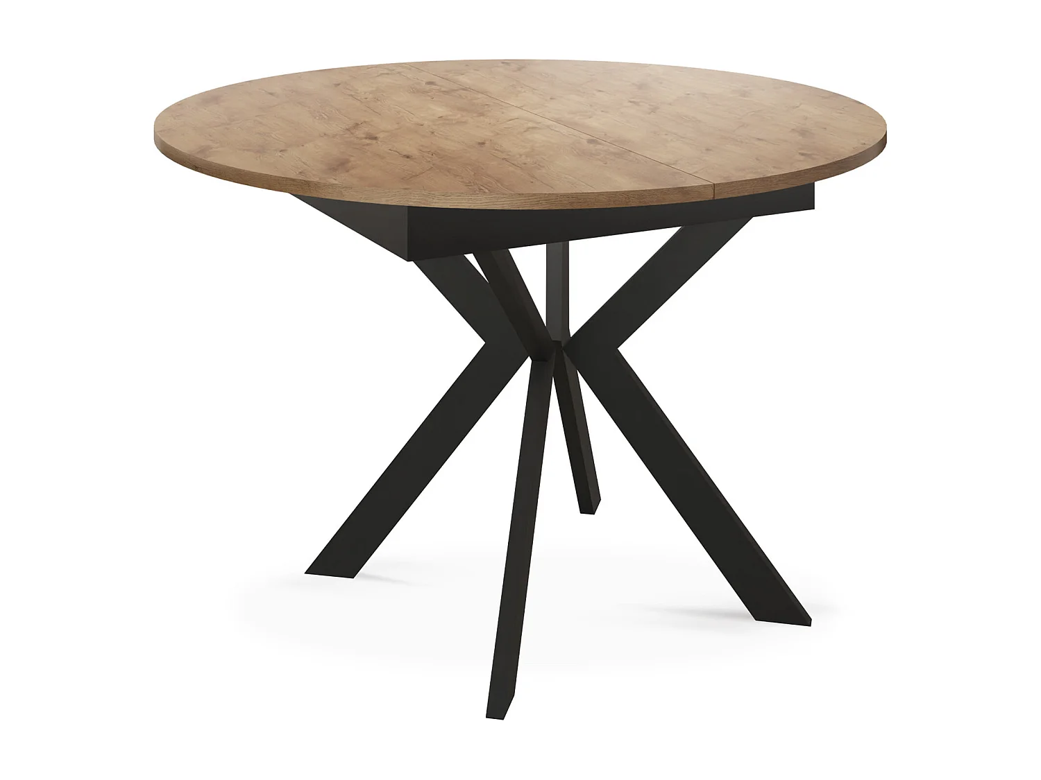 Table à Manger Extensible Ronde Avec Pieds en Métal Noir - Rangement Des Extensions à L'Intérieur - Table Style Industriel Pour Salon Séjour 100 cm - Chêne Lancelot