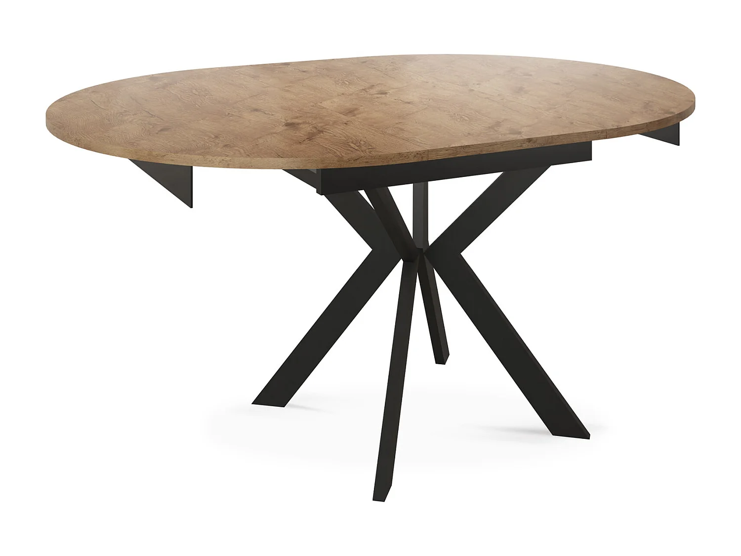 Table à Manger Extensible Ronde Avec Pieds en Métal Noir - Rangement Des Extensions à L'Intérieur - Table Style Industriel Pour Salon Séjour 100 cm - Chêne Lancelot