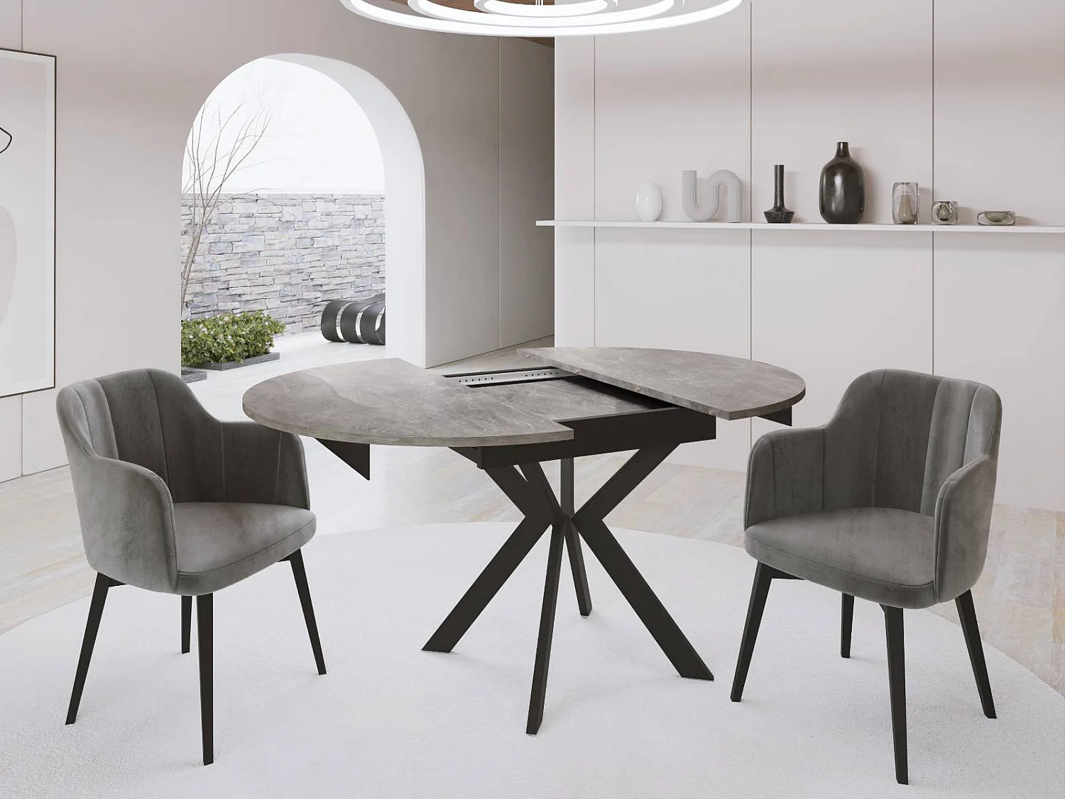 Table à Manger Extensible Ronde Avec Pieds en Métal Noir - Rangement Des Extensions à L'Intérieur - Table Style Industriel Pour Salon Séjour 100 cm - Chêne Lancelot