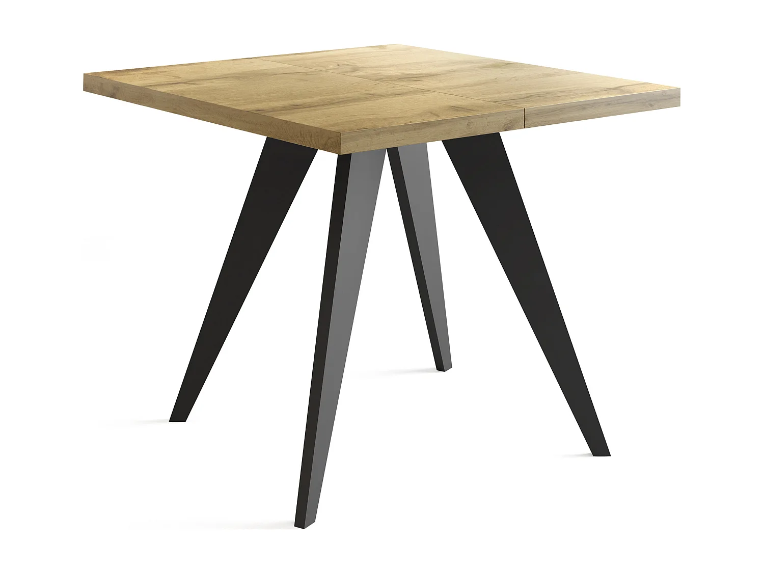 Quadratischer Ausziehbarer Esstisch Quadro 100-150 cm - Industrial Esszimmertisch mit Schwarzen Holzbeinen für 4-6 Personen - Loft-Stil Küchentisch - Wotan Eiche