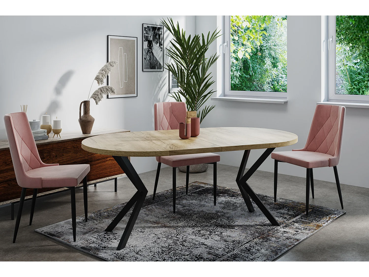 Runder Ausziehbarer Esstisch - Loft Style Tisch mit Metallbeinen - 120 bis 200 cm - Industrieller Tisch für Wohnzimmer - Spacesaver - Sonoma Eiche - 120 cm