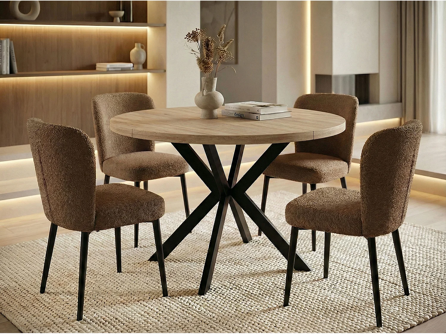 Runder Ausziehbarer Esstisch - Loft Style Tisch mit Metallbeinen - 120 bis 200 cm - Industrieller Tisch für Wohnzimmer - Spacesaver - Sonoma Eiche - 120 cm