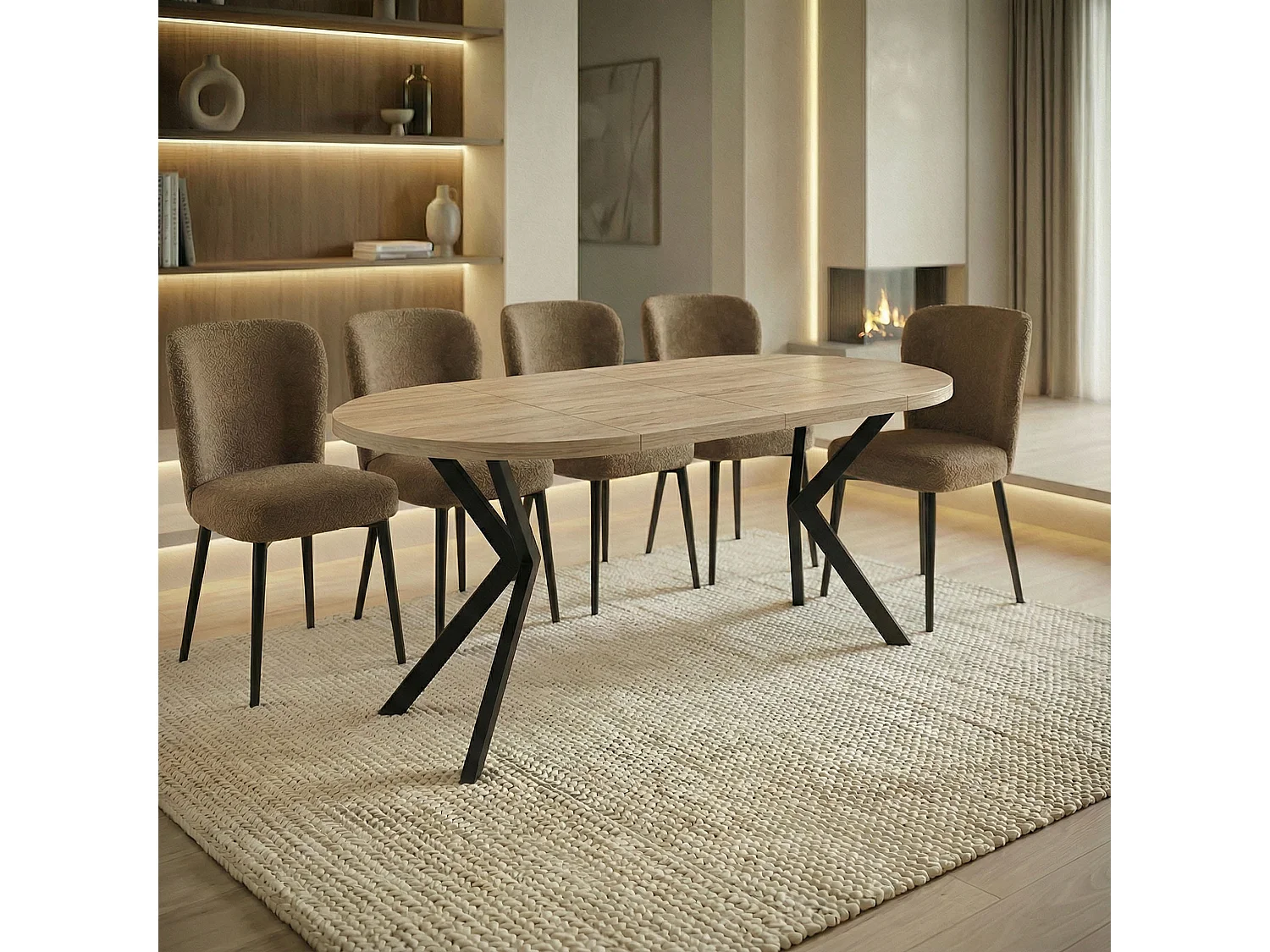 Runder Ausziehbarer Esstisch - Loft Style Tisch mit Metallbeinen - 120 bis 200 cm - Industrieller Tisch für Wohnzimmer - Spacesaver - Sonoma Eiche - 120 cm