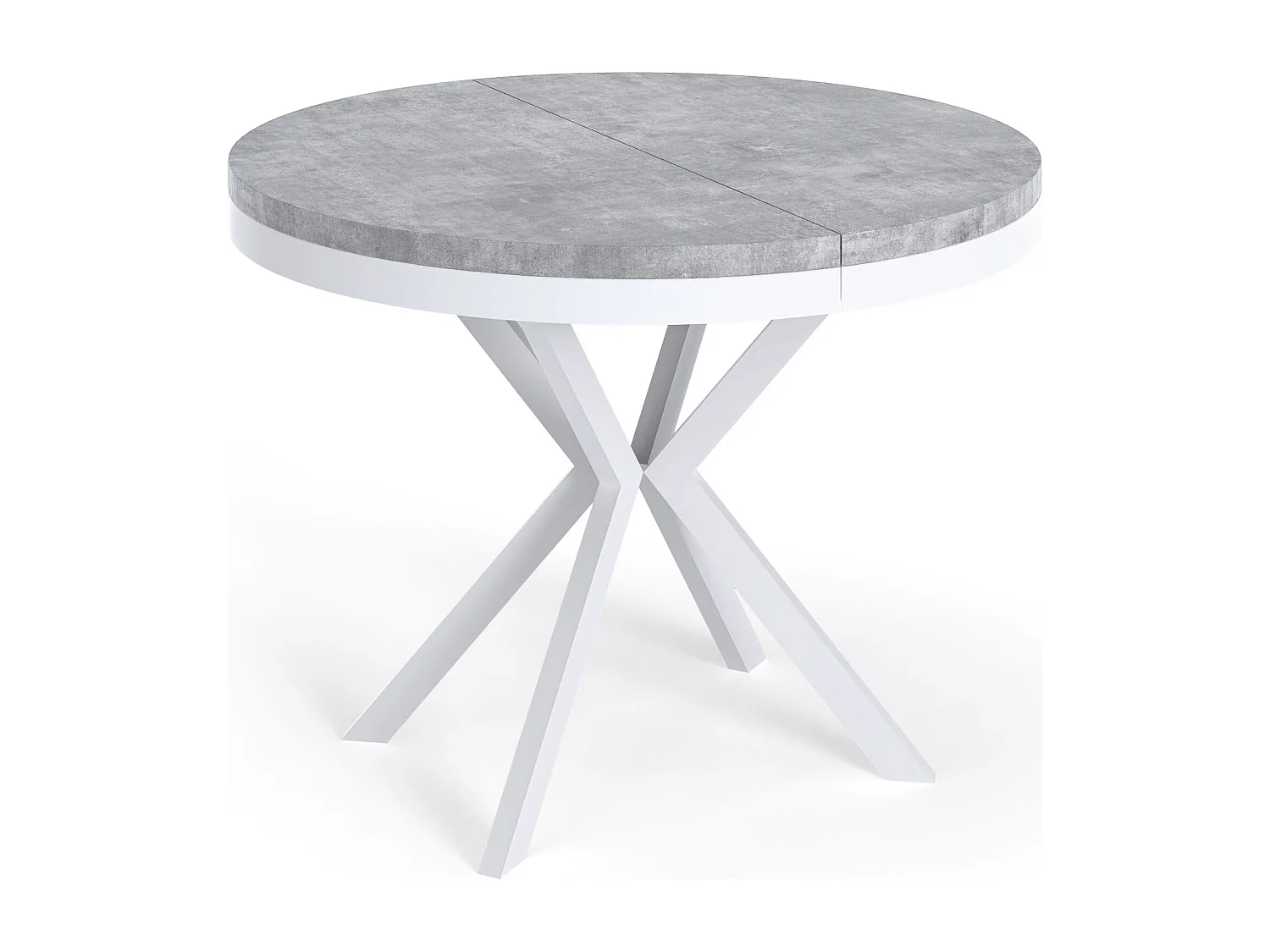 Runder Ausziehbarer Esstisch - Loft Style Tisch mit Weißen Metallbeinen - 90 bis 170 cm - Industrieller Tisch für Wohnzimmer - Kompakt - 90 cm - Beton Grau