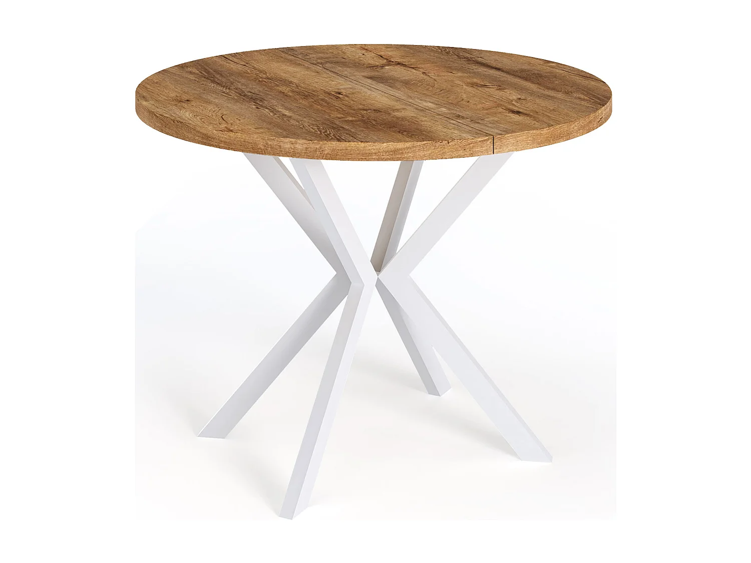 Runder Ausziehbarer Esstisch für 6-8 Personen - Loft Style Tisch mit Weißen Metallbeinen 120 bis 200 cm - Industrieller Tisch für Wohnzimmer - Lefkas Eiche - 120 cm