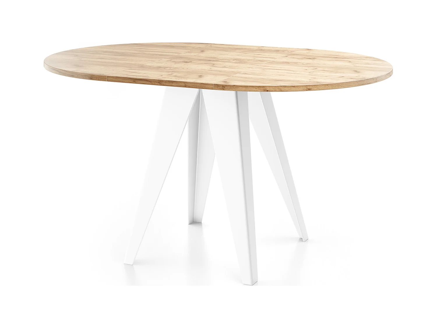 Esstisch Glory Weiß im Industriestil - Modern, Rund - Ausziehbar von 90 cm bis 130 cm, mit Pulverbeschichteten Metallbeinen, Tisch für Kleine Küche -  Craft Eiche