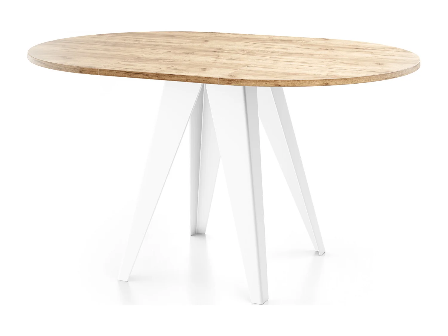 Esstisch Glory Weiß im Industriestil - Modern, Rund - Ausziehbar von 90 cm bis 130 cm, mit Pulverbeschichteten Metallbeinen, Tisch für Kleine Küche -  Craft Eiche