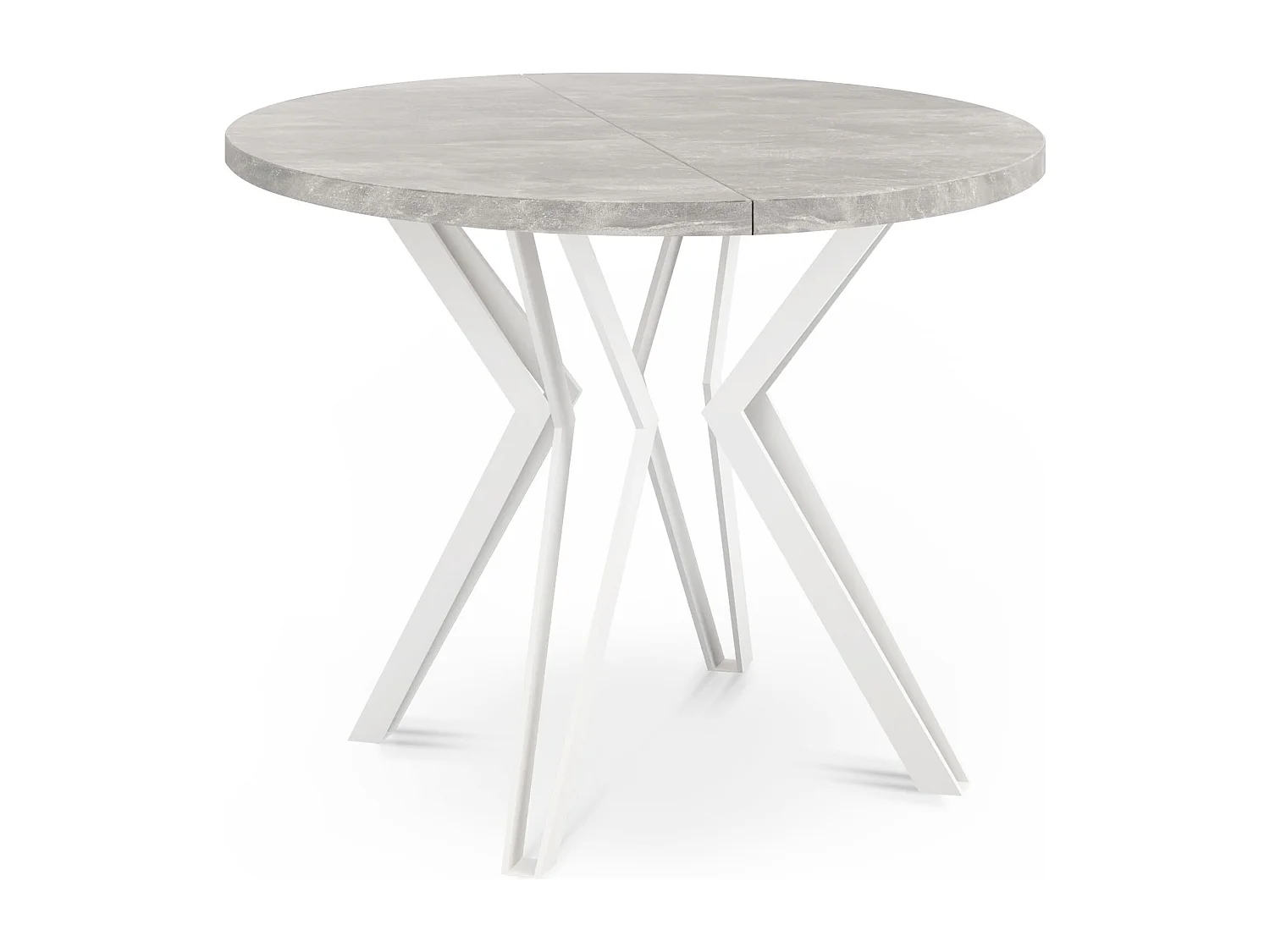 Table Ronde Salle à Manger - 120/196 cm de Diamètre - Table à Rallonges avec Pieds en Métal Blanc - Style Industriel - Compacte - Gris Béton