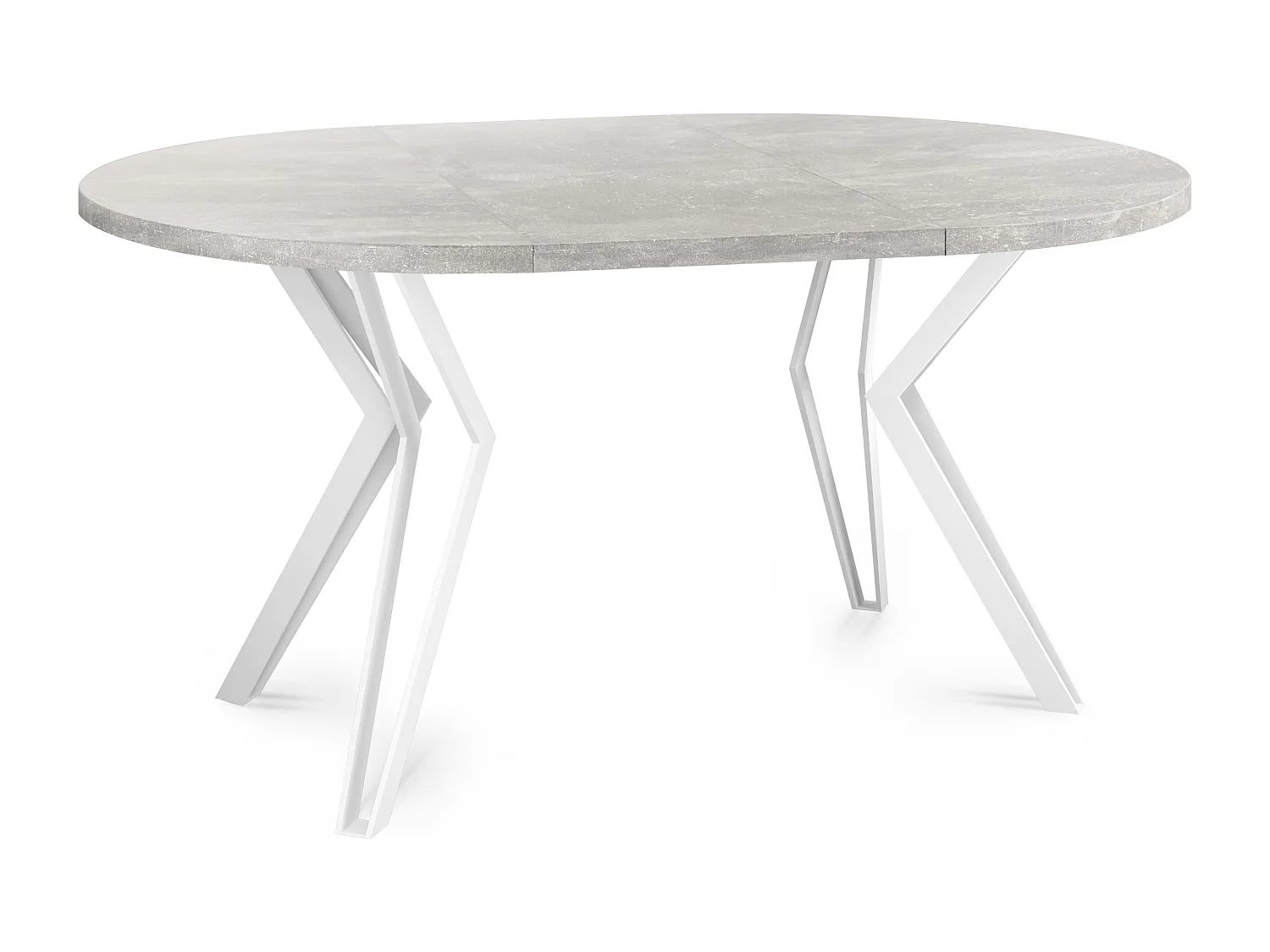 Table Ronde Salle à Manger - 120/196 cm de Diamètre - Table à Rallonges avec Pieds en Métal Blanc - Style Industriel - Compacte - Gris Béton