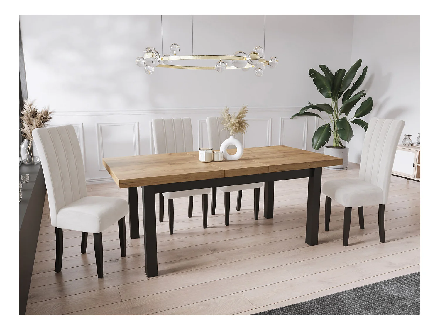 Moderner Rechteckiger Ausziehbarer Esstisch - Platzsparend - Schwarze Holzbeine - 160 bis 210 cm - Hergestellt in EU - 160 x 90 cm - Wotan Eiche