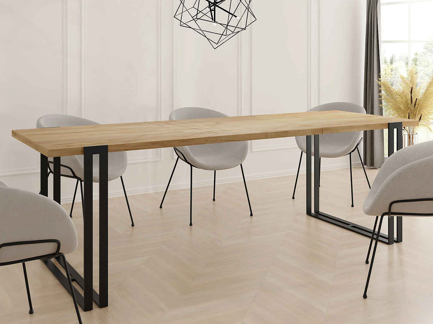 Ausziehbarer Esstisch - Großer Tisch im Loft-Stil mit Schwarze Metallbeinen 160 bis 260 cm - Industrietisch für das Wohnzimmer - Craft Eiche - 160 x 90 cm