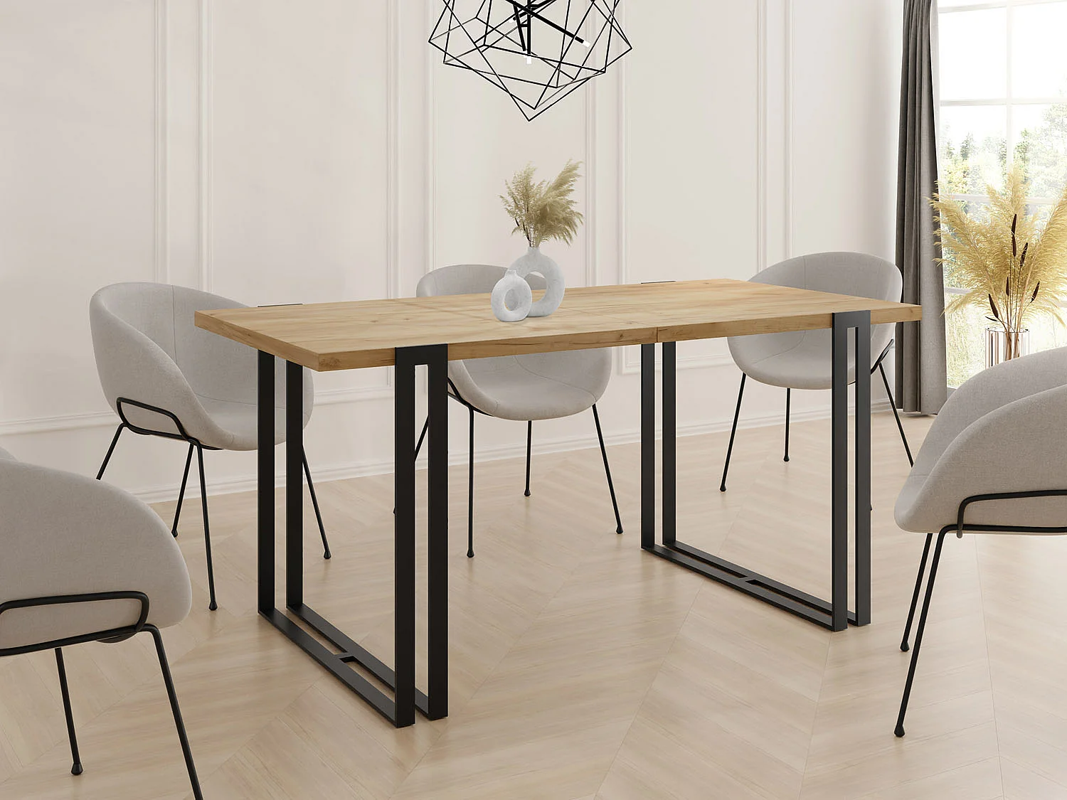 Ausziehbarer Esstisch - Großer Tisch im Loft-Stil mit Schwarze Metallbeinen 160 bis 260 cm - Industrietisch für das Wohnzimmer - Craft Eiche - 160 x 90 cm