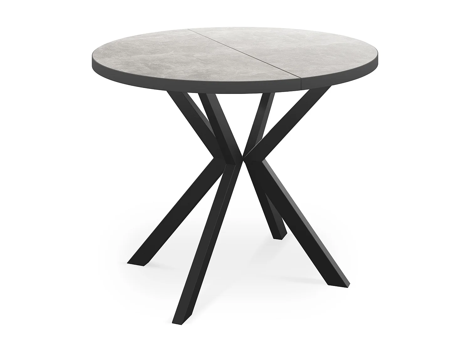 Runder Ausziehbar Tisch für das Esszimmer - Tischrand Schwarzes Dekor - 100 oder 120 cm - Ausziehbarer Tisch mit Schwarzen Metallbeinen - 120 cm - Beton Grau