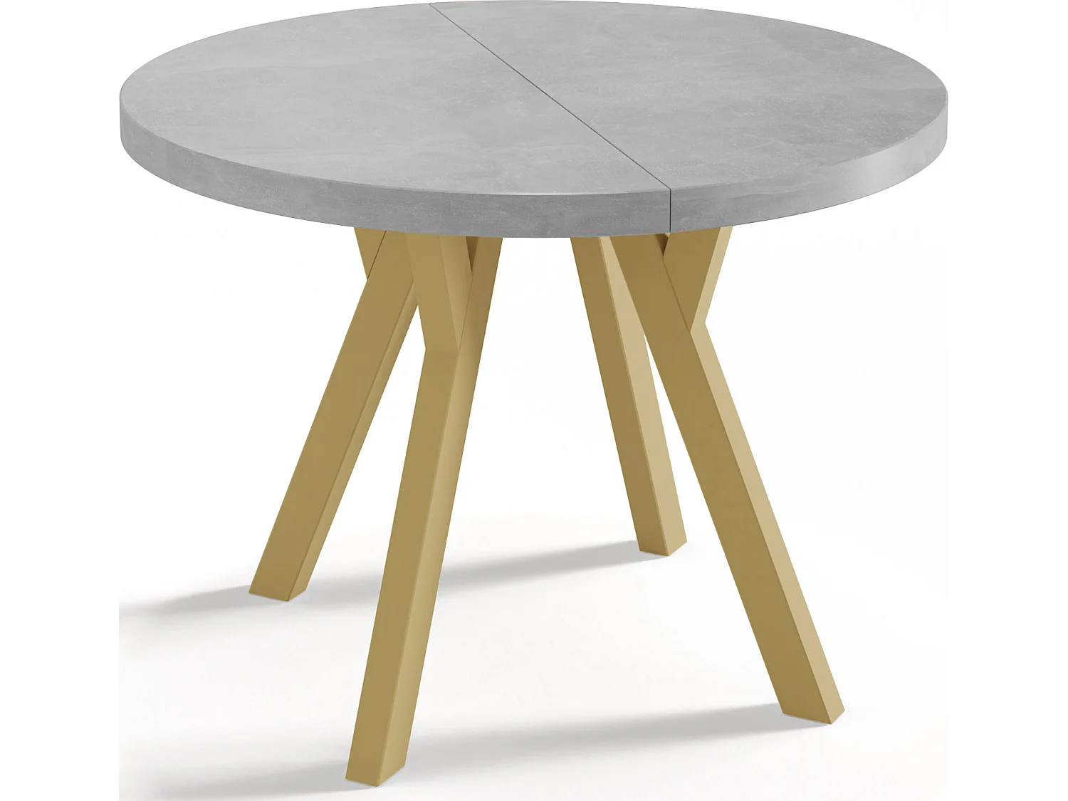 Designer Runder Ausziehbarer Esstisch - Loft-Stil, Platzsparend - Goldene Beine - 100 bis 150 cm - für 6-8 Personen - Hergestellt in EU - Beton Grau - 150 cm