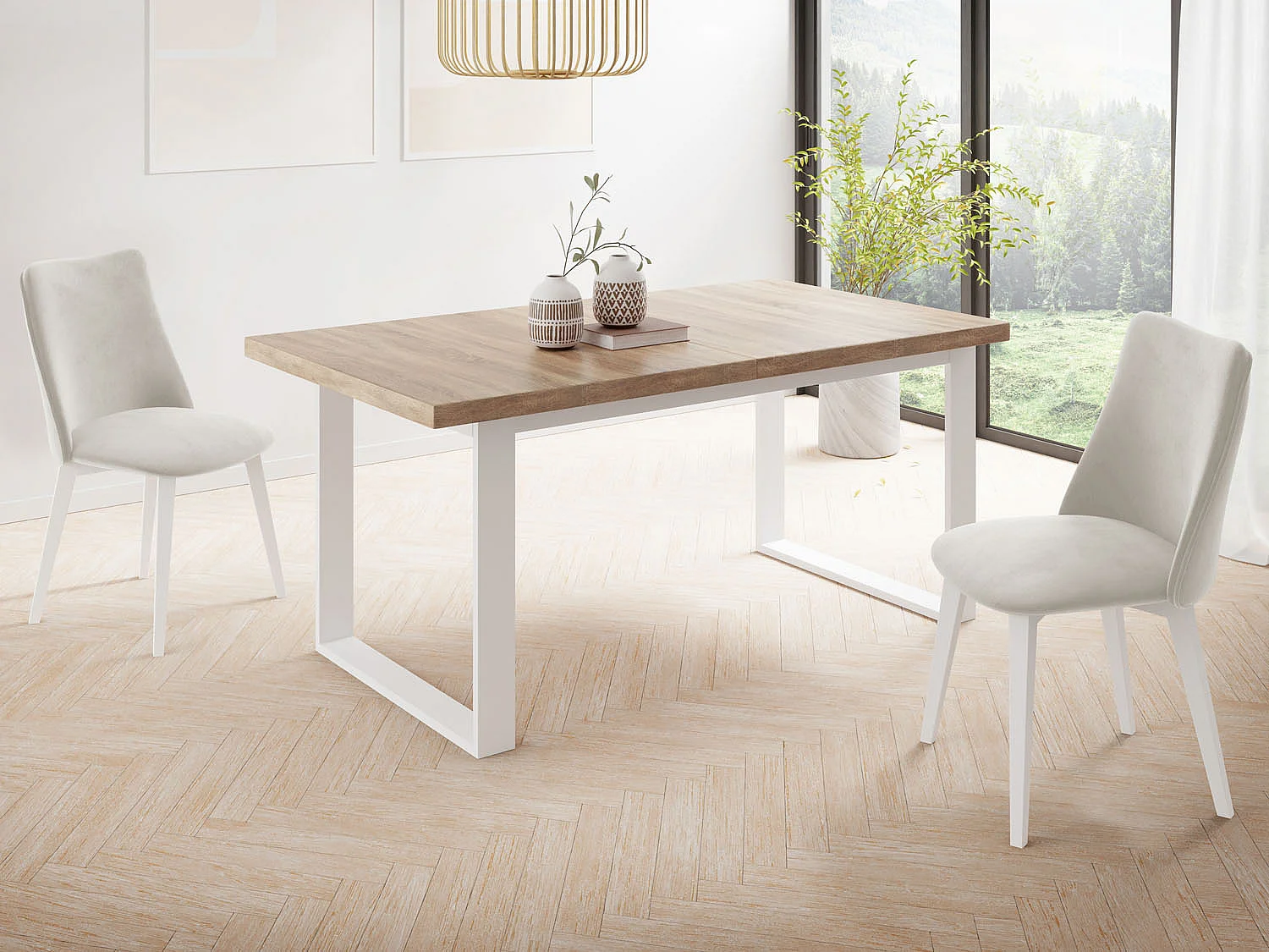 Rechteckiger Loft Esstisch Für Wohnzimmer - Loft Stil Esstisch Mit Weißen Metallfüßen - Ausziehbarer Esstisch von 140 cm bis 180 cm - Made in EU - Sonoma Eiche