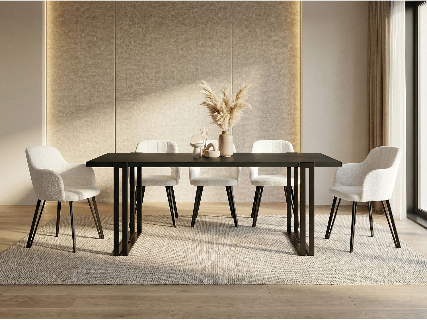 Ausziehbarer Esstisch - Großer Tisch im Loft-Stil mit Schwarze Metallbeinen 160 bis 260 cm - Industrietisch für das Wohnzimmer - Schwarz - 160 x 90 cm