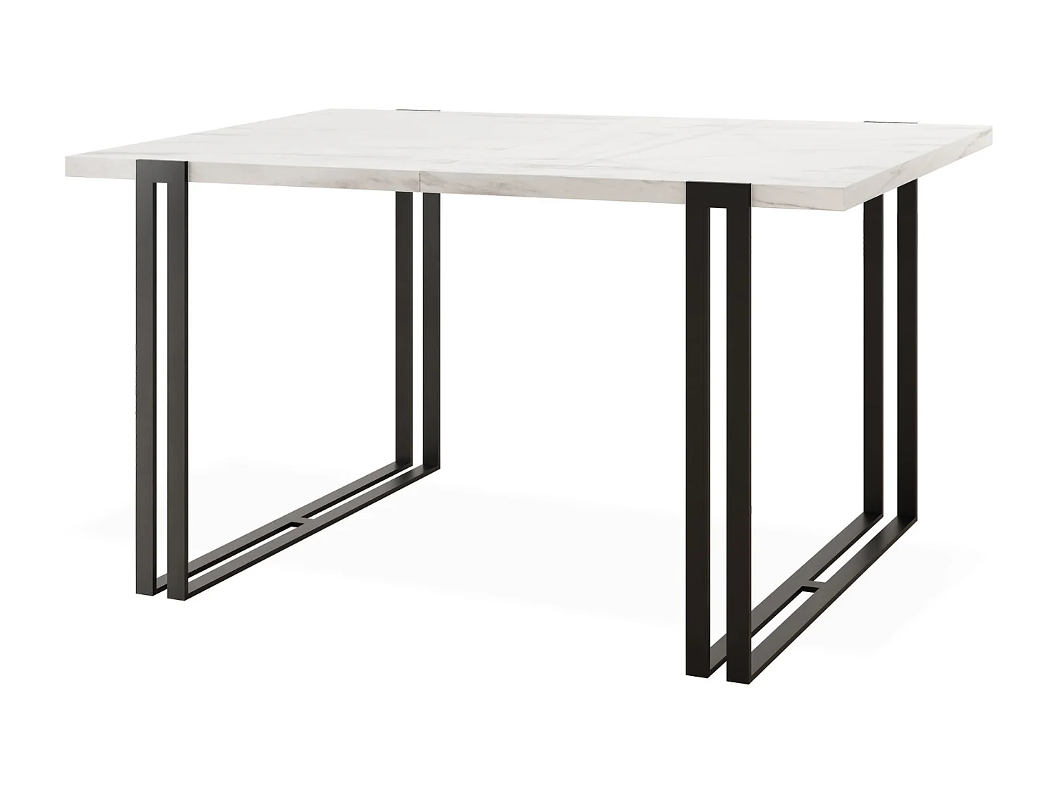 Ausziehbarer Esstisch - Großer Tisch im Loft-Stil mit Schwarzen Metallbeinen 160 bis 260 cm - Industrietisch für das Wohnzimmer - Marmor Weiß - 160 x 90 cm