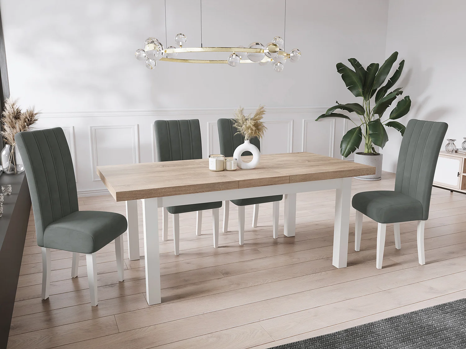 Moderner Rechteckiger Ausziehbarer Esstisch - Platzsparend - Weißen Holzbeine - 160 bis 210 cm - Hergestellt in EU - 160 x 90 cm - Sonoma Eiche