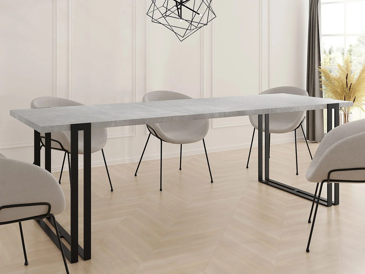 Ausziehbarer Esstisch - Großer Tisch im Loft-Stil mit Schwarze Metallbeinen 120 bis 220 cm - Industrietisch für das Wohnzimmer - Beton Grau - 120 x 80 cm