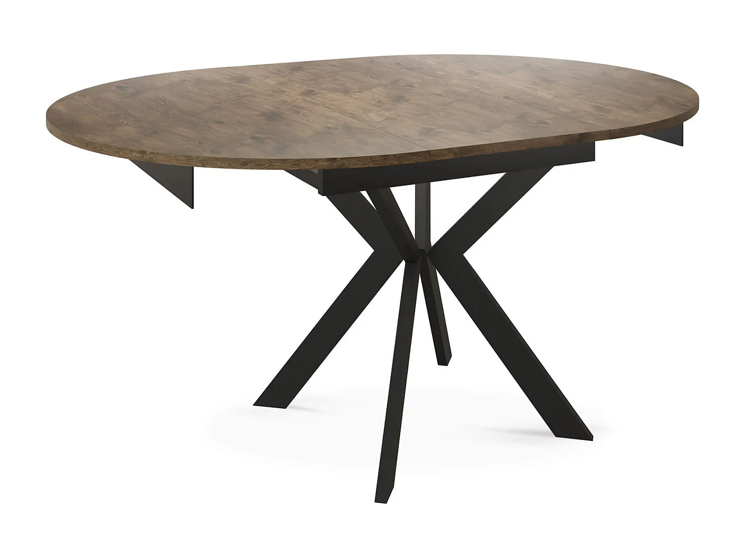 Runder Ausziehbarer Esstisch mit Schwarzen Metallbeinen - Aufbewahrung der Erweiterungsplatte im Inneren - Industrieller Tisch für Wohnzimmer 100 cm - Lefkas Eiche