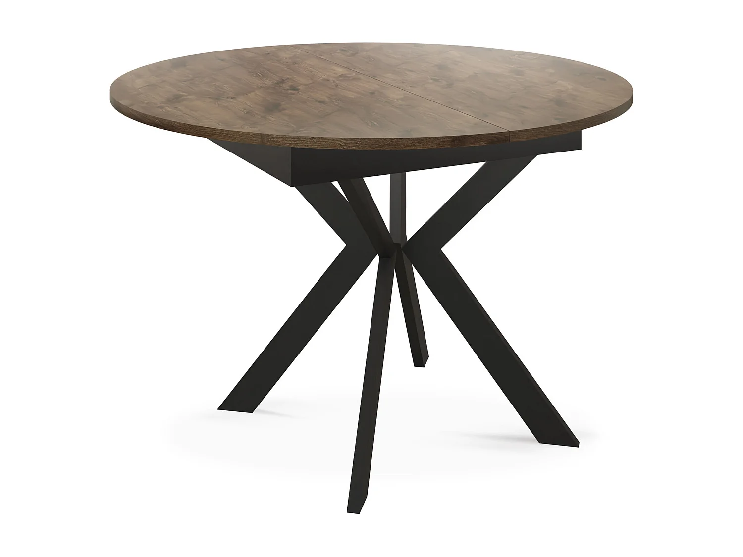 Runder Ausziehbarer Esstisch mit Schwarzen Metallbeinen - Aufbewahrung der Erweiterungsplatte im Inneren - Industrieller Tisch für Wohnzimmer 100 cm - Lefkas Eiche