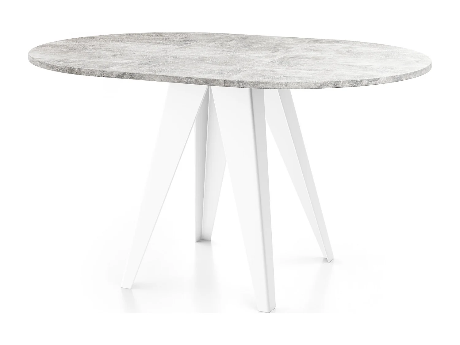 Table de salle à manger Ronde de style industriel - Moderne - Extensible de 90 cm à 130 cm - Pieds métalliques blancs - Compacte - Gris Béton