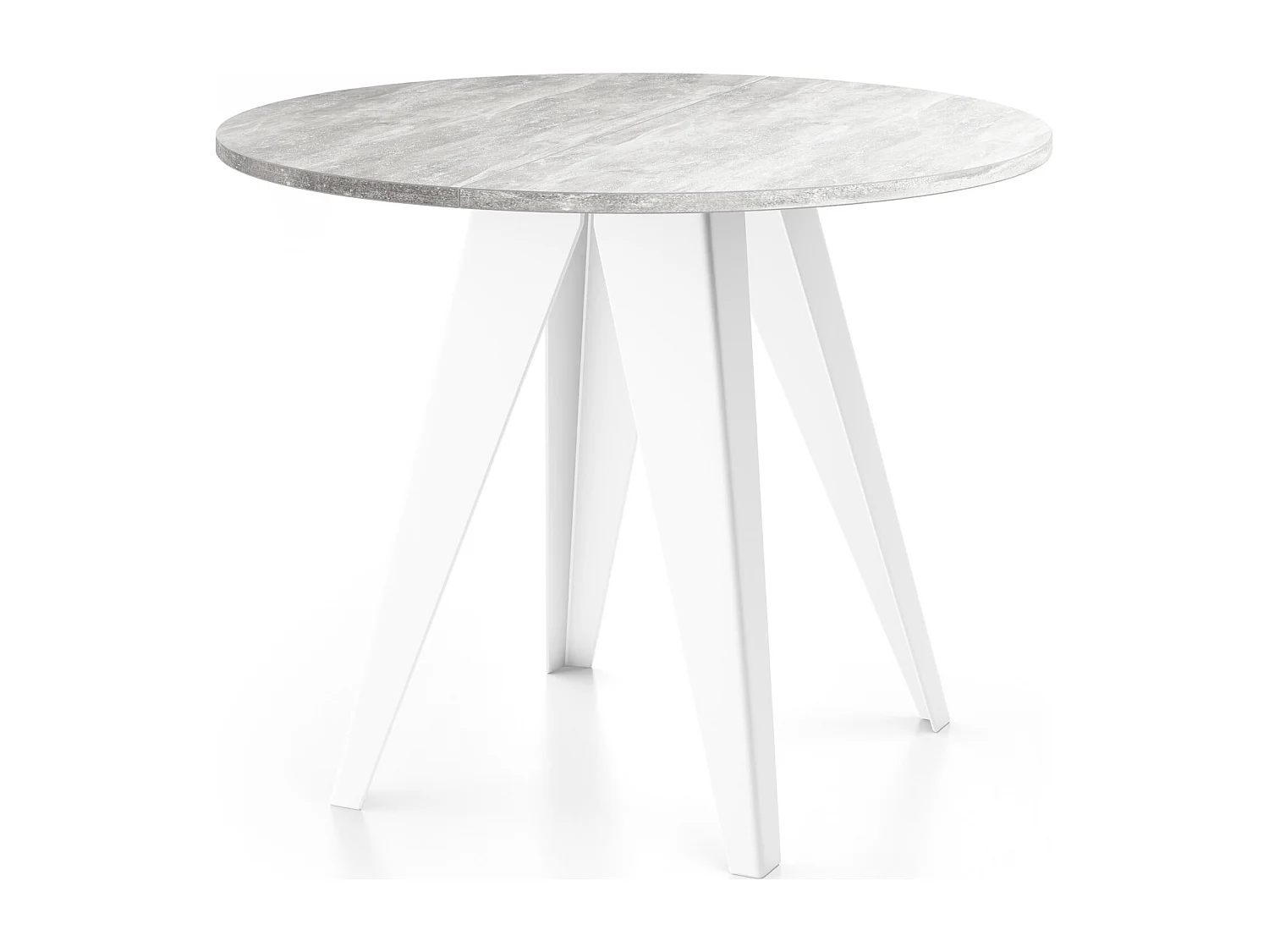 Table de salle à manger Ronde de style industriel - Moderne - Extensible de 90 cm à 130 cm - Pieds métalliques blancs - Compacte - Gris Béton