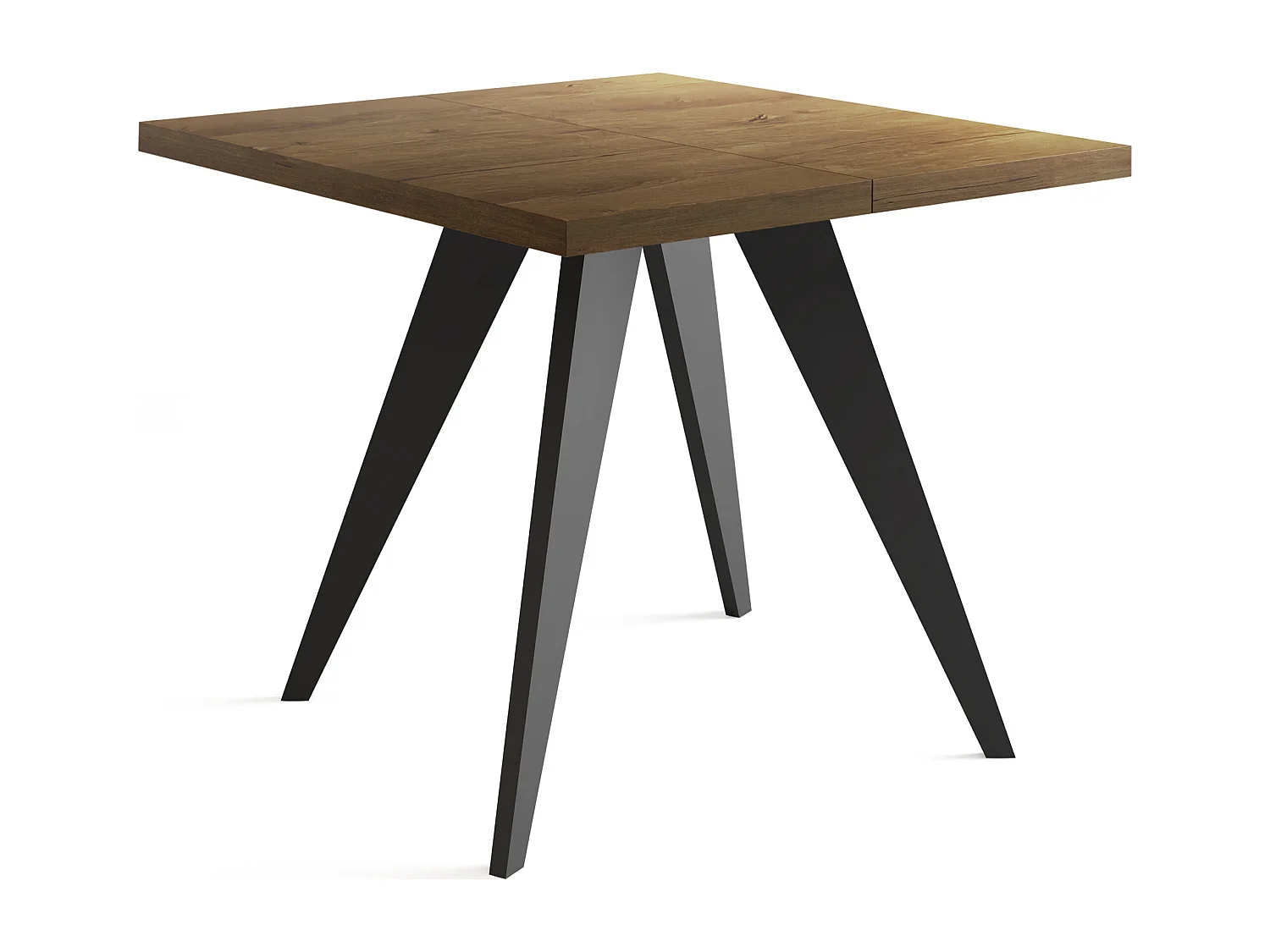 Quadratischer Ausziehbarer Esstisch Quadro 100-200 cm - Industrial Esszimmertisch mit Schwarzen Holzbeinen für 4-8 Personen - Loft-Stil Küchentisch - Lefkas Eiche