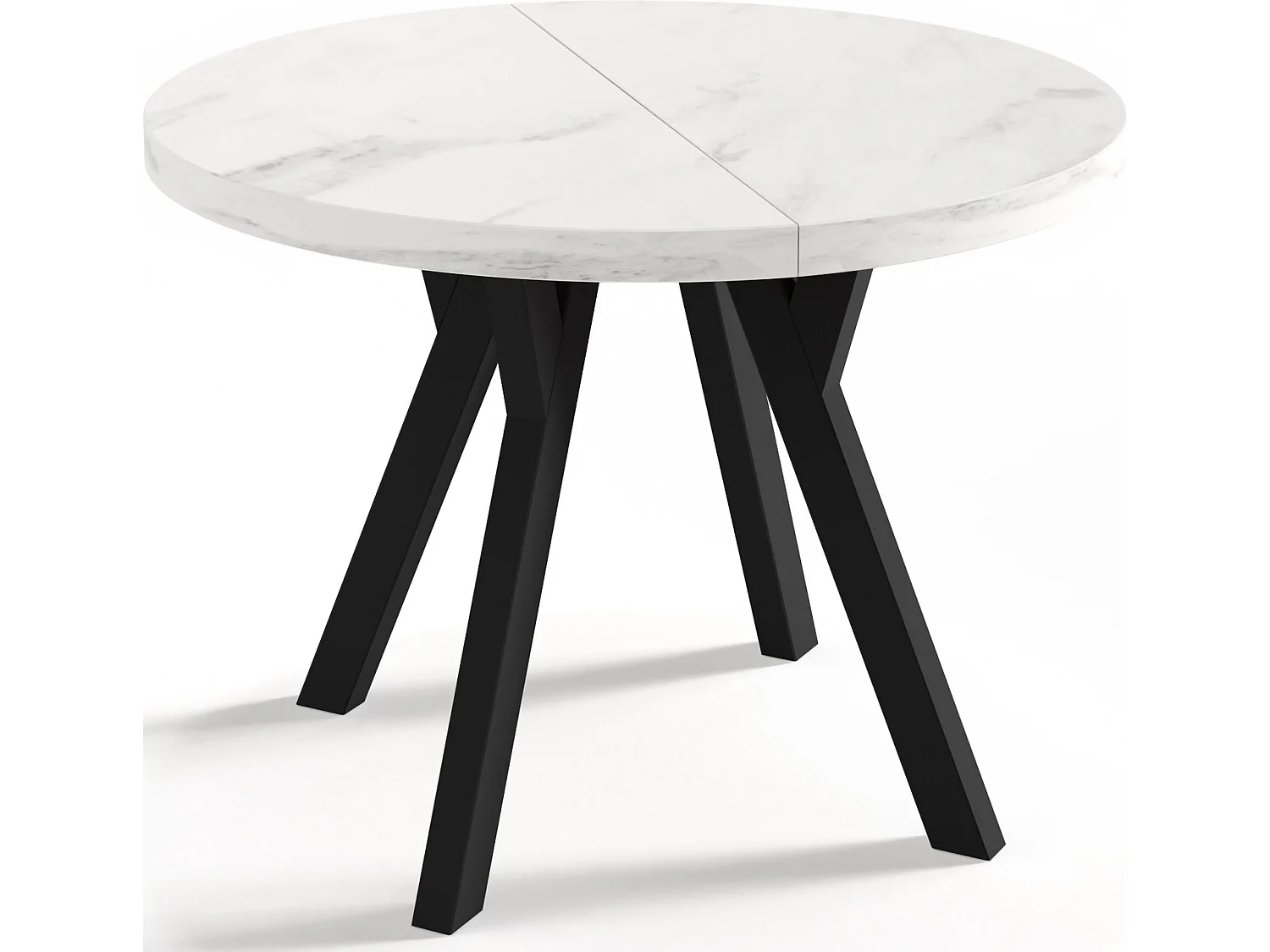 Designer Runder Ausziehbarer Esstisch - Loft-Stil, Platzsparend - Schwarze Beine - 100 bis 200 cm - für 5-10 Personen - Hergestellt in EU - Marmor Weiß - 200 cm