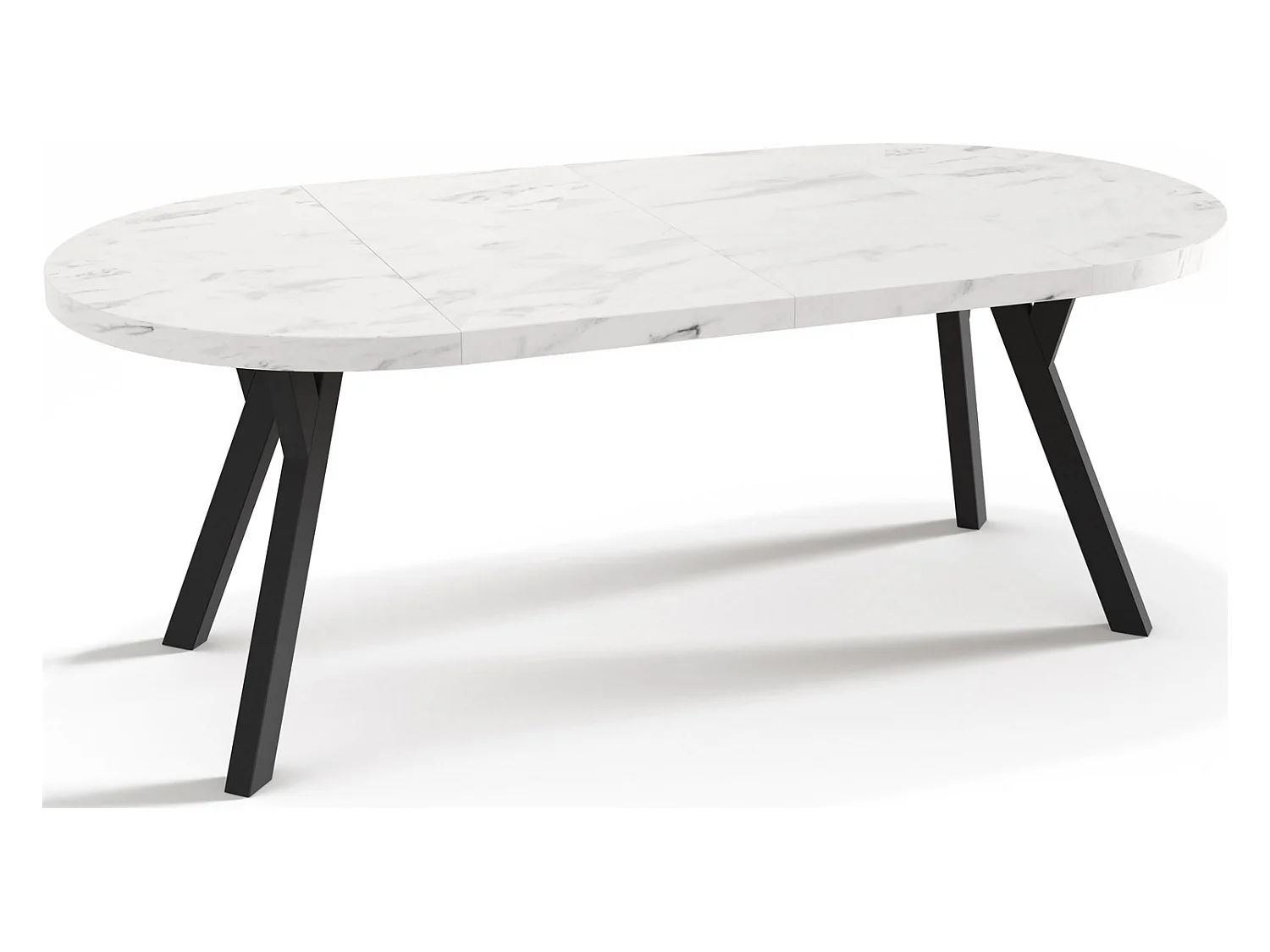 Designer Runder Ausziehbarer Esstisch - Loft-Stil, Platzsparend - Schwarze Beine - 100 bis 200 cm - für 5-10 Personen - Hergestellt in EU - Marmor Weiß - 200 cm