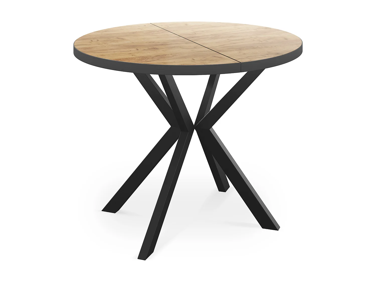 Runder Ausziehbar Tisch für das Esszimmer - Tischrand Schwarzes Dekor - 100 oder 120 cm - Ausziehbarer Tisch mit Schwarzen Metallbeinen - 100 cm - Craft Eiche