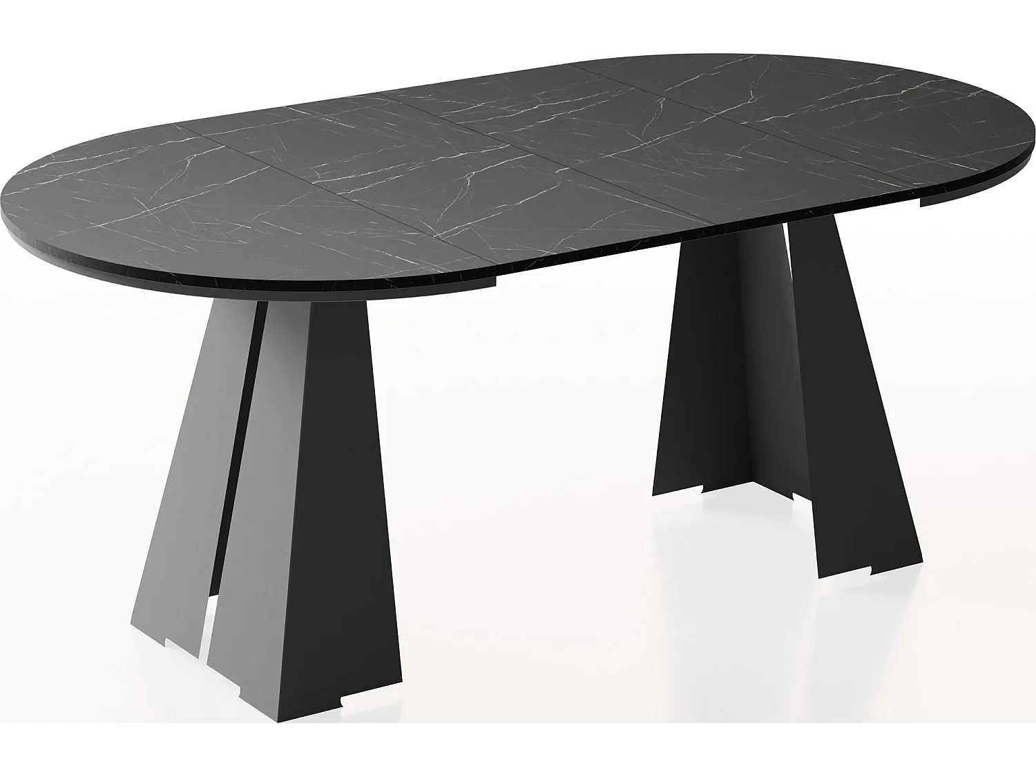 Runder Ausziehbarer Esstisch mit Schwarzem Metallgestell - Moderner Industrieller Tisch für Esszimmer oder Küche - 100 cm bis 180 cm - Made in EU - Marmor Schwarz