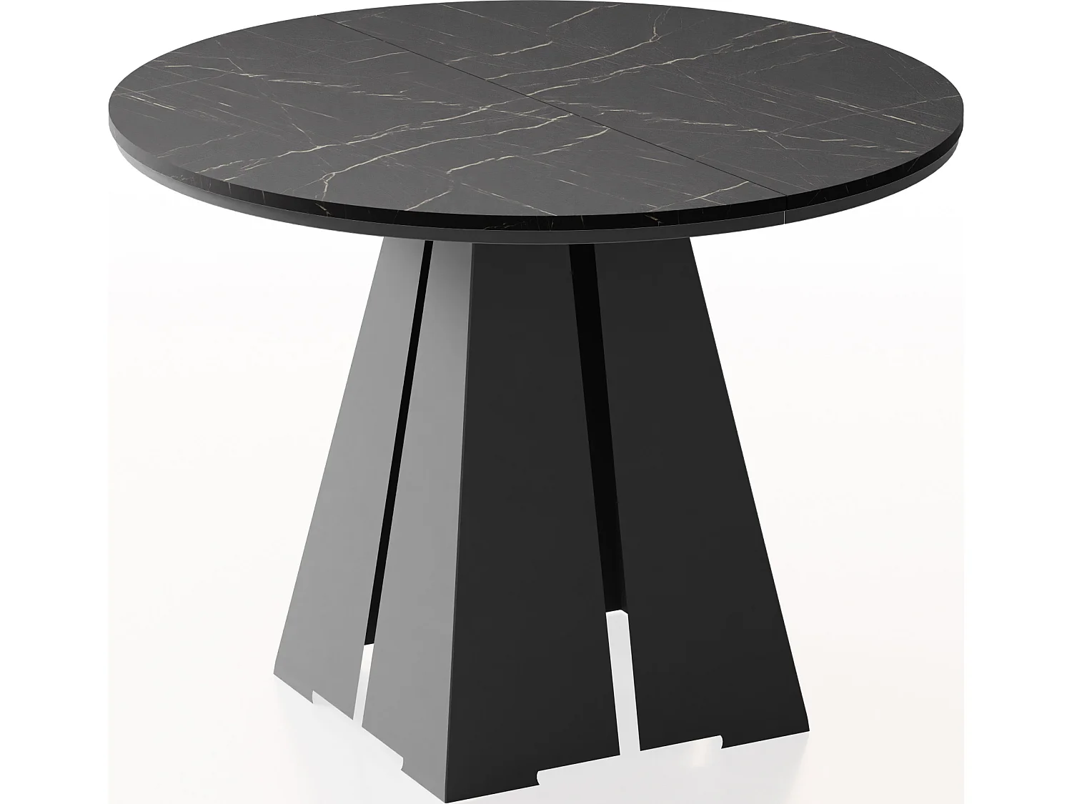 Runder Ausziehbarer Esstisch mit Schwarzem Metallgestell - Moderner Industrieller Tisch für Esszimmer oder Küche - 100 cm bis 180 cm - Made in EU - Marmor Schwarz