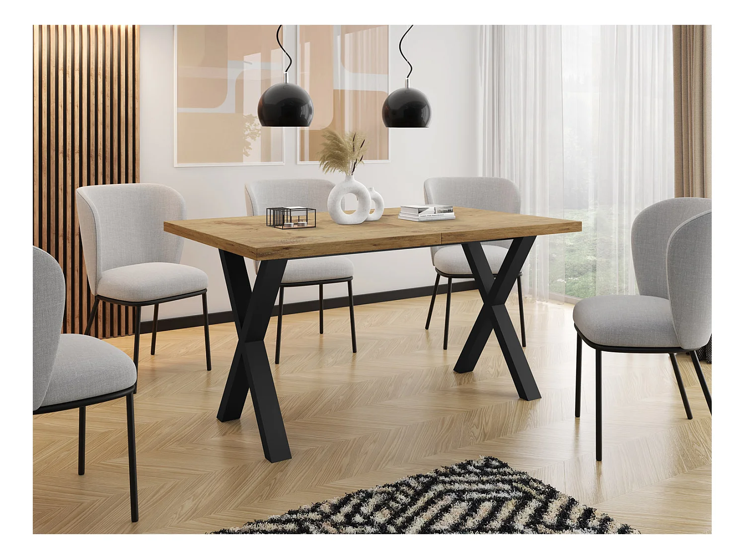 Rechteckiger Ausziehbarer Esstisch - Großer Modern-Stil Tisch mit schwarzen Metallbeinen 120 140 160 cm bis 220 240 260 cm - 120 x 80 cm - Lancelot Eiche