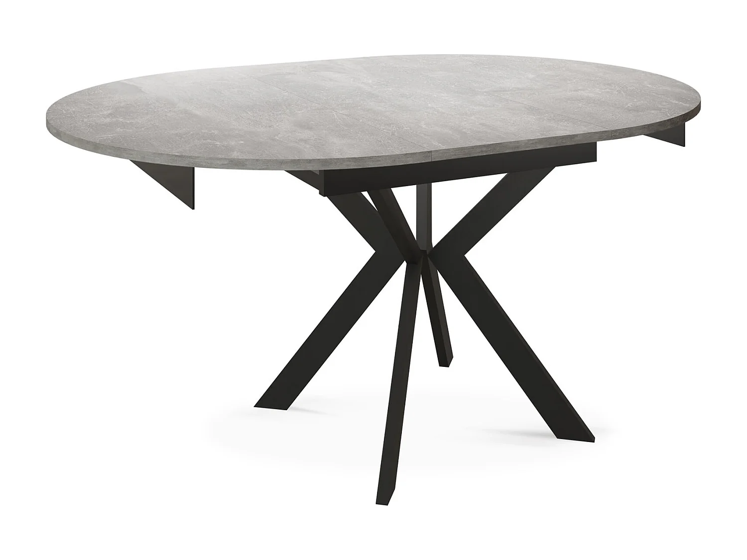 Runder Ausziehbarer Esstisch mit Schwarzen Metallbeinen - Aufbewahrung der Erweiterungsplatte im Inneren - Industrieller Tisch für Wohnzimmer - 100 cm - Beton Grau