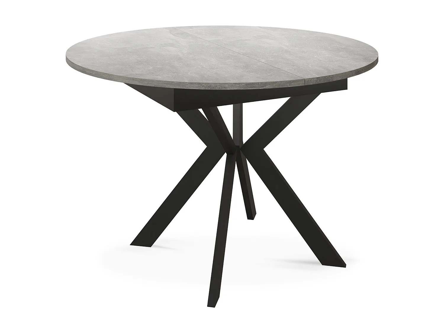 Runder Ausziehbarer Esstisch mit Schwarzen Metallbeinen - Aufbewahrung der Erweiterungsplatte im Inneren - Industrieller Tisch für Wohnzimmer - 100 cm - Beton Grau