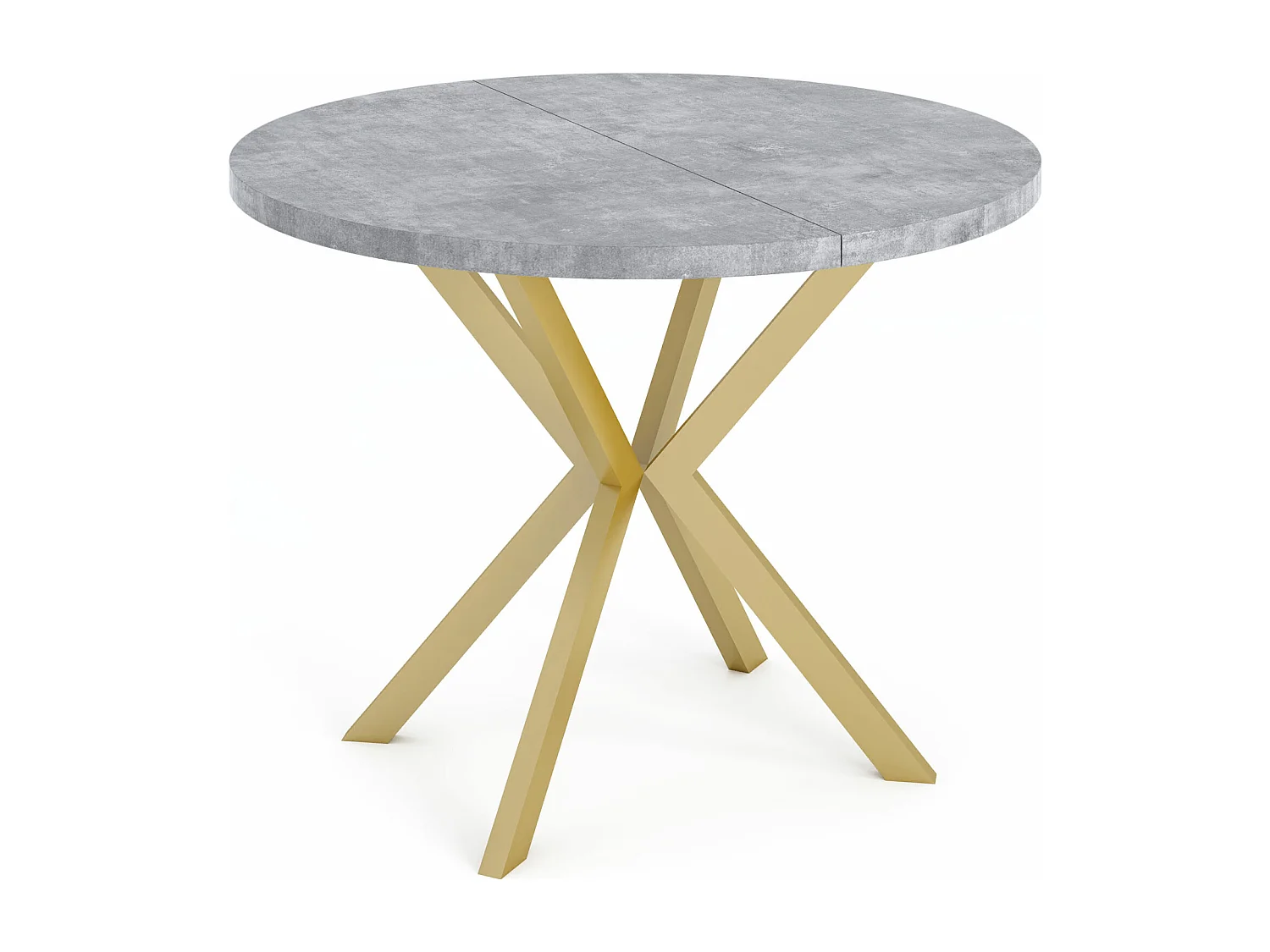 Runder Esstisch Ausziehbar ⌀ 120 cm - Goldene X-Beine - Grau - EU Herstellung