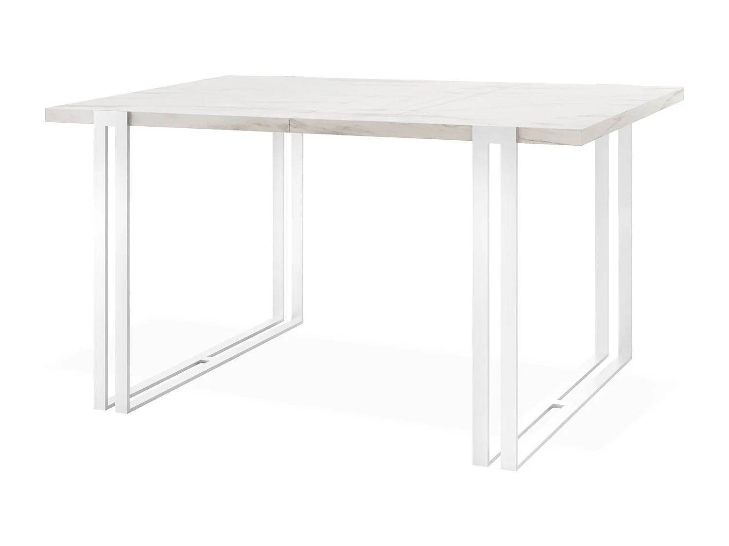 Ausziehbarer Esstisch - Großer Tisch im Loft-Stil mit Weißen Metallbeinen 160 bis 260 cm - Industrietisch für das Wohnzimmer -  Marmor Weiß- 160 x 90 cm