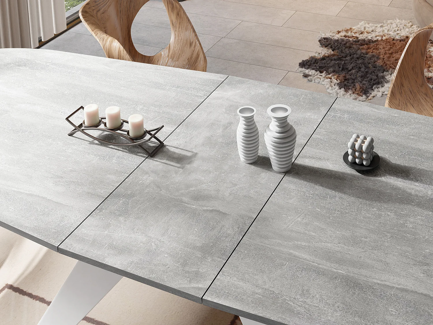 Table à Manger Extensible Style Loft - Table Industrielle avec Pieds Métalliques Blancs - Design Moderne pour Salon - 160 cm extensible à 200 cm - Béton Gris